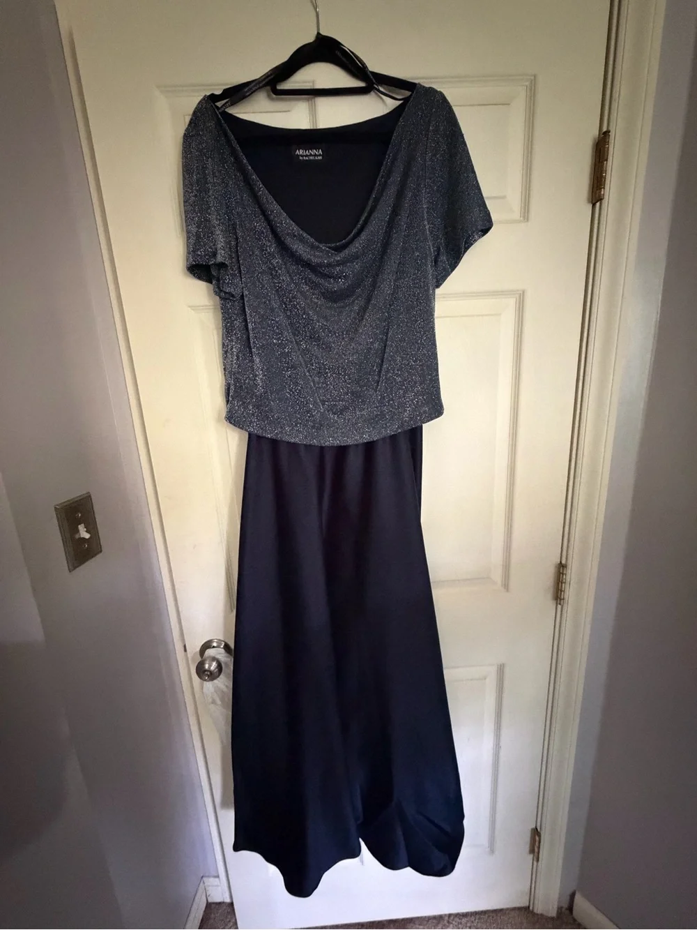 Arianna by Rafaella Navy Shimmer Top & Satin Maxi Skirt